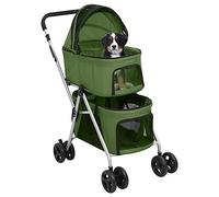 FENLAX Poussette pour 2 chiens - Pliable - En tissu Oxford - Vert - 83 x 48 x 97 cm - Pour petits chiens et chats - Pour l'extérieur - Pour chiens et autres animaux domestiques