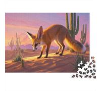 Fennec Fox Puzzles 1000 Pieces Cadeau Unique Cactus du désert Défi Jouet À De Qualité Supérieure Peinture Art pour Adultes Et Enfants 1000pcs (75x50cm)