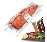 FENNEK Support de saumon flammé en acier inoxydable pour brasero avec bord large jusqu'à 4 cm et tonneaux de feu, avec mécanisme de serrage spécial, pas de vis nécessaires, rotatif à 180°, fabriqué en