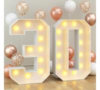 fennnds 100 cm - Chiffres 3D - Lumière chaude - Chiffres 30 - Pour décoration et atmosphère - Veilleuse LED pour anniversaire, fête, mariage et vitrine