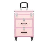 Fennnds Valise à roulettes pour maquillage et coiffeur à 3 étages - Coque rigide - Avec 4 roulettes - Rose