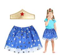 Fennoral 2pz Set Costume Superheroes Girl Child Costumes Mystic Heroine Children Costume pour Wonder Woman Déguisement Bandeau Tutu Star-Per Carnaval Déguisement Imitation Cosplay Party Gift