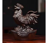 FENNYYAR Statue d'animal coq du zodiaque chinois sculpté à la main en bois d'ébène - 15 cm - Décoration de bureau ou de maison