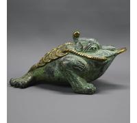 FENNYYAR Statuette de crapaud doré en bronze antique, 17 cm, figurine attirée par richesse pour décoration de maison ou de bureau