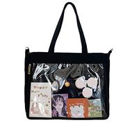 FENOHREFE Ita Bag Sac à bandoulière Harajuku japonais transparent JK grande capacité pour filles Sac fourre-tout transparent Ita Bag, Noir