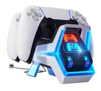 Fenolical Station de Charge pour Manette PS5, Adaptateur AC de Charge Rapide 5V/3A, Accessoires de Station de Charge Double Playstation5 de Style Chien électronique,Touchez pour éteindre la lumière