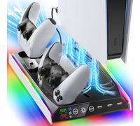 Fenolical Support PS5/Slim/Pro avec Ventilateur de Refroidissement réglable, Support de Chargeur de Refroidissement Vertical PS5 pour PS5/Slim/Pro, Station de Refroidissement Façades, Protections