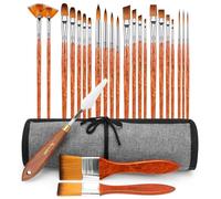 FENORKEY Lot de 25 pinceaux de peinture acrylique professionnels avec rouleau de toile et couteau à palette pour peinture à l'huile, acrylique, gouache et aquarelle