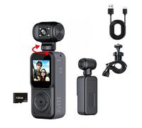 Fenpos Caméra de corps, caméscope POV de poche, caméra de poche, caméra de vlogging vidéo et audio, avec objectif rotatif à 270°, stabilisation EIS pour voyage, réunion et utilisation quotidienne 128