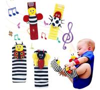 FENQURO 4 Pcs Bébé Poignet et Chaussettes Hochet Jouets Ensemble Poignet de Bell Strap hochets et Chaussettes Pied Finder Animal Bébé Chaussettes De Pied avec Jouet (insecte)