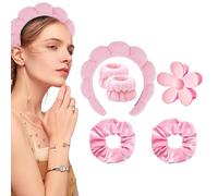 FENQURO 6 pcs bandeau cheveux femme Bandeau Spa pour le Lavage du Visage Set de Poignets éponge doux en Tissu éponge pour le Maquillage et Les Soins de la Peau Bandeau Antidérapant pour les (rose)