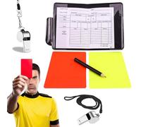 FENQURO Cartes d'Arbitre de Football, 2 Sifflet Arbitre, Cartons Jaune et Rouge Carton Arbitre Set Carton Arbitre Kit avec Carte d‘Arbitrage Crayon pour le Jeu de Football Basketball Sport Scolaire