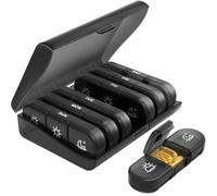 FENQURO Pilulier 7 jours, pilulier semaine matin midi soir, matin, midi, soir, petit compartiment, à 3 compartiments, boîte à pilules hebdomadaire, boîte à médicaments portable, sans BPA, noire
