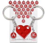 FENQURO Porte Clef Couple, Idee Cadeau Couple Porte Clef Coeur, Porte-clés Coeur, Porte-clés Partenaire, Porte Cle Amour Cadeaux Saint Valentin, Porte Clef Amoureux, Avec des lettres (A-Z)（rouge）
