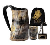 FENRIR Grande tasse en corne de viking de 473,6 g pour bière hydromel bière stein tasse en corne de bœuf naturelle pour cadeau avec verre à shot et ouvre-bouteille, FNR_26