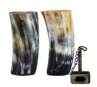 FENRIR Lot de 2 Tasses Viking en Corne à Boire | Cadeaux pour Homme et Femme | Décapsuleur | Parfaite pour la Bière, l'Hydromel et le Whisky | 100%