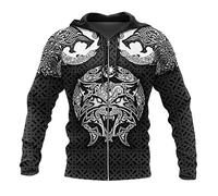 Fenrir Loup Sweat Décontracté Lâche Impression 3D Vikings Tatouages À Capuche Automne Mythe Nordique Harajuku Hommes Veste À Manches Longues,Lunar Wolf Zip Hoodie,XL
