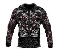 Fenrir Loup Sweat Décontracté Lâche Impression 3D Vikings Tatouages À Capuche Automne Mythe Nordique Harajuku Hommes Veste À Manches Longues,Geri freki Zip Hoodie,XL