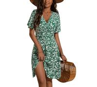 FENSACE Robe d'été mi-longue à manches courtes et col en V pour femme Motif floral, Floral-46, Taille S