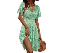 Fensace Robe d'été pour femme à manches courtes, col en V, coupe évasée, midi, Small