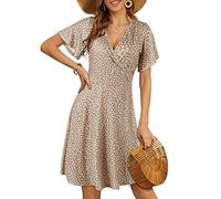 Fensace Robe d'été pour femme à manches courtes, col en V, coupe évasée, midi, Small