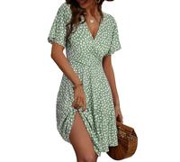 Fensace Robe d'été pour femme à manches courtes, col en V, coupe évasée, midi, Small