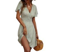 Fensace Robe d'été pour femme à manches courtes, col en V, coupe évasée, midi, Vert (forro polar con licencia oficial de star wars silent one crew.), Large