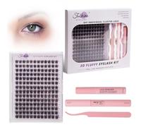 Fenshine beauty 168PCS Extension Cils Kit,extensions de cils individuels doux, courbure C/D, longueurs 10-18 mm,grappes de cils épais avec colle et pince à cils, bricolage facile à la maison