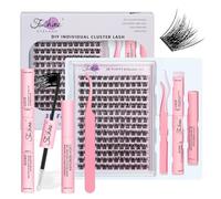 Fenshine Cluster Lashes Cils individuels D Curl 9-15 mm Longueur DIY Extensions de cils Doux Individuels pour un usage personnel à la maison (T02, 9-15 mm)