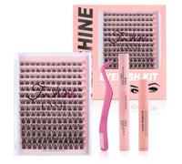 Fenshine Lot de 168 extensions de cils individuels doux à tige large et à faire soi-même, courbure D, 9 à 16 mm pour usage personnel à la maison (mélange 9 à 16 mm, courbure D, kit W-7 avec