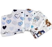 FENSILO Serviettes en molleton | 80x80 cm | Lot de 4 - Langes en flanelle en 100 % coton, serviette en molleton pour bébé, bavoir en flanelle, serviette en molleton unisexe pour garçon ou fille Motif