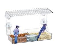 Fenster Futterhäuschen für Vögel-23.8x16.5cm-Transparentes Vogelhäuschen mit Saugnäpfen und Sitzstange-Vogelhaus mit Vogeltränke,Vogel Futterstation Futterhaus zum Befestigen an Glasscheiben