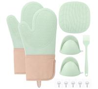 Fentar Ensemble de Gant Four en Silicone, Gant Cuisine Four en Silicone Résistants à la Chaleur, Maniques Cuisine et Gants Four, Gant Four Anti Chaleur en Caoutchouc avec Crochet Adhésif et Brosse.