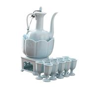 Fenteer 13 Pièces Service à Saké Céramique Ensemble Bouteille Porcelaine Traditionnelle Bol de Réchauffage Multifonction Plateau Chauffe Adapté pour Maison Ba, Style A