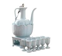 Fenteer 13 Pièces Service à Saké Céramique Ensemble Bouteille Porcelaine Traditionnelle Bol de Réchauffage Multifonction Plateau Chauffe Adapté pour Maison Ba, Style B