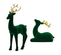 Fenteer 2 Pièces Figurines de Renne Statues d'animaux Sculptures de Bureau Ornements pour Étagère avec Une Texture Flocage Douce et Légère Approprié comme Ca, Vert