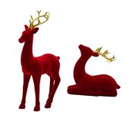 Fenteer 2 Pièces Figurines de Renne Statues d'animaux Sculptures de Bureau Ornements pour Étagère avec Une Texture Flocage Douce et Légère Approprié comme Ca, Rouge