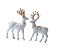 Fenteer 2 Pièces Figurines Renne Statues Animaux Décorations Collection Table Sculpture PP Antlers Pailletés Convient pour Club Étude Décoration Intérieure, Argent