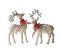 Fenteer 2 Pièces Figurines Renne Statues Animaux Décorations Collection Table Sculpture PP Antlers Pailletés Convient pour Club Étude Décoration Intérieure, Champagne