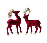 Fenteer 2 Pièces Figurines Renne Statues Animaux Décorations Collection Table Sculpture PP Antlers Pailletés Convient pour Club Étude Décoration Intérieure, Rouge