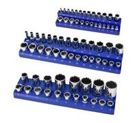 Fenteer 3 Pièces Organisateurs de Douilles Accessoires Pratiques Rangement Multifonction Résistant à L'Usure pour Atelier et Boîte à Outils, Métrique bleue
