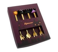 Fenteer 3 Pièces Ustensiles de Cuisine Halloween Cuillère Fourchette Acier Inoxydable Léger pour Soirées Décorations Cadeaux, or avec 4 Pièces