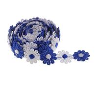 Fenteer 3 Verges/Sac Ruban Dentelle en Tissu Marguerite Fleur Broderie Dentelle Ruban Garniture pour Décoration de Maison Vêtements Paniers-Cadeaux - Bleu
