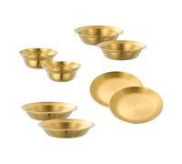 Fenteer 4 Pièces Vaisselle de Camping Incluant Assiettes en Métal Bols Creux et Plats de Service en Acier Inoxydable Robuste Approprié pour La Randonnée Le V, 8 Pièces d'or