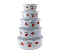 Fenteer 5 Pièces Bols en Émail avec Couvercles Ensemble de Bols de Mélange pour Cuisine Salades Fruits et Préparation de Repas Adapté pour Cuisine Maison et, Fraise