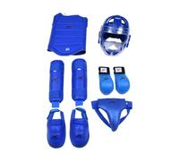 Fenteer 5 Pièces Équipement de Sparring de Karaté Kit Complet avec Casque Gants Protège-Tibias et Plastron en Matériaux Fiables Adapté pour La Boxe Le Muay T, Bleu, L