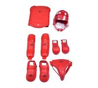 Fenteer 5 Pièces Équipement de Sparring de Karaté Kit Complet avec Casque Gants Protège-Tibias et Plastron en Matériaux Fiables Adapté pour La Boxe Le Muay T, Rouge, S