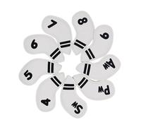 Fenteer 9 Pièces Protège-têtes de Golf Couvre-fers Housses Manchons Protecteurs en Cuir PU Antichoc avec Numéros Brodés pour Identification Convient pour Cad, Blanc
