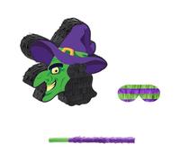 Fenteer Accessoire de Jeu pour Enfants Piñata Sorcière Halloween Décoration de Fête avec Bâton et Bandeau Remplie de Confettis Idéal pour Événements Thématiq
