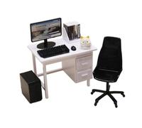 Fenteer Accessoires de Maison de Poupée Meubles Miniatures Comprenant Ordinateur Table de Travail et Chaise de Bureau pour Créer Un Monde Réaliste et Amusant, Bureau Blanc